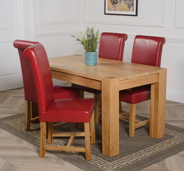 Kuba Medium Oak Dining Table with 4 Washington Burgundy Leather Chairs