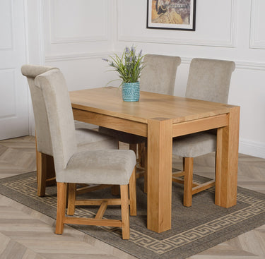 Kuba Medium Oak Dining Table with 4 Washington Grey Fabric Chairs