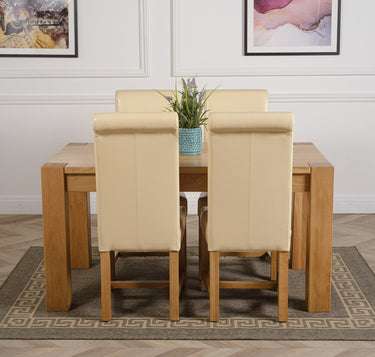 Kuba Medium Oak Dining Table with 4 Washington Ivory Leather Chairs