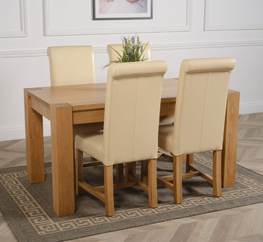 Kuba Medium Oak Dining Table with 4 Washington Ivory Leather Chairs