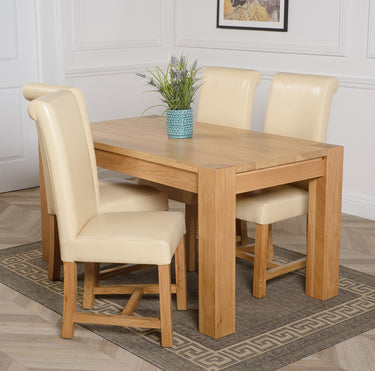 Kuba Medium Oak Dining Table with 4 Washington Ivory Leather Chairs