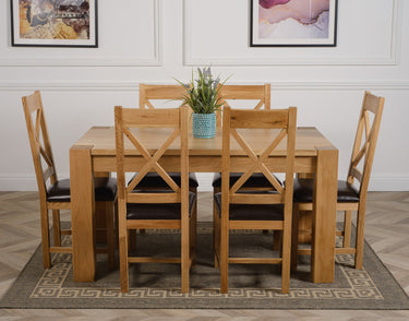 Kuba Medium Oak Dining Table with 6 Berkeley Oak & Brown Leather Chairs