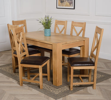 Kuba Medium Oak Dining Table with 6 Berkeley Oak & Brown Leather Chairs