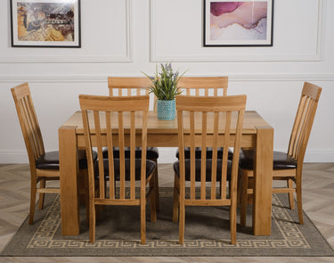Kuba Medium Oak Dining Table with 6 Harvard Oak Chairs