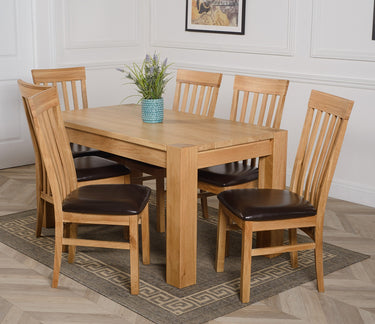 Kuba Medium Oak Dining Table with 6 Harvard Oak Chairs
