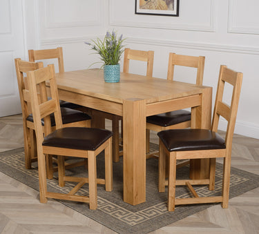 Kuba Medium Oak Dining Table with 6 Lincoln Oak Chairs