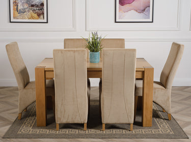 Kuba Medium Oak Dining Table with 6 Lola Beige Fabric Chairs