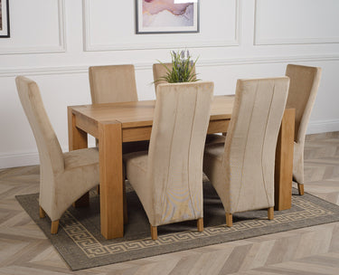 Kuba Medium Oak Dining Table with 6 Lola Beige Fabric Chairs