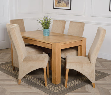 Kuba Medium Oak Dining Table with 6 Lola Beige Fabric Chairs