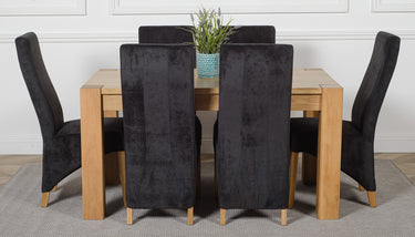 Kuba Medium Oak Dining Table with 6 Lola Black Fabric Chairs