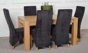 Kuba Medium Oak Dining Table with 6 Lola Black Fabric Chairs