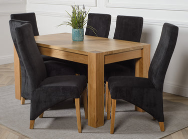 Kuba Medium Oak Dining Table with 6 Lola Black Fabric Chairs