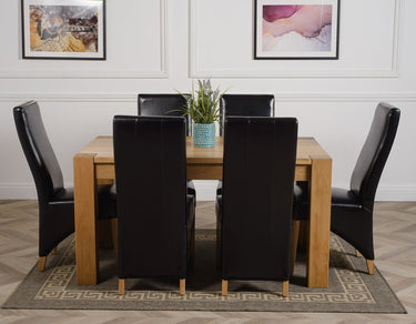 Kuba Medium Oak Dining Table with 6 Lola Black Leather Chairs