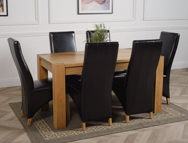 Kuba Medium Oak Dining Table with 6 Lola Black Leather Chairs