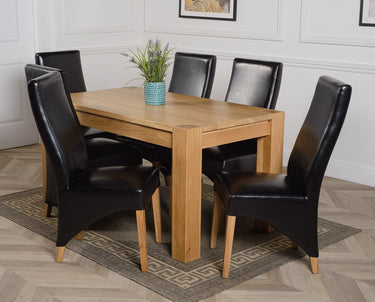 Kuba Medium Oak Dining Table with 6 Lola Black Leather Chairs