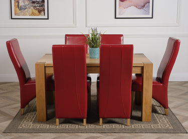 Kuba Medium Oak Dining Table with 6 Lola Burgundy Leather Chairs