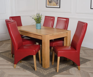 Kuba Medium Oak Dining Table with 6 Lola Burgundy Leather Chairs