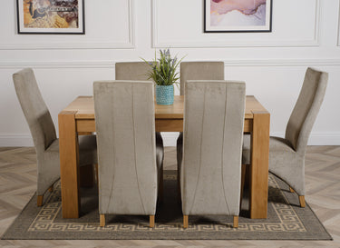 Kuba Medium Oak Dining Table with 6 Lola Grey Fabric Chairs