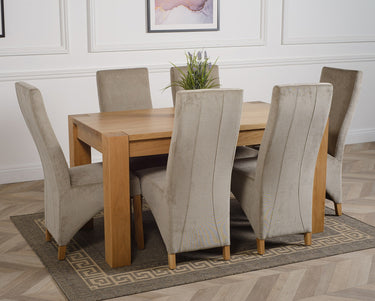 Kuba Medium Oak Dining Table with 6 Lola Grey Fabric Chairs