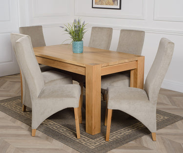 Kuba Medium Oak Dining Table with 6 Lola Grey Fabric Chairs