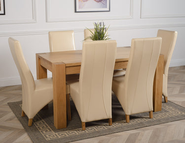 Kuba Medium Oak Dining Table with 6 Lola Ivory Leather Chairs