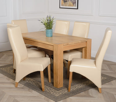Kuba Medium Oak Dining Table with 6 Lola Ivory Leather Chairs
