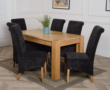 Kuba Medium Oak Dining Table with 6 Montana Black Fabric Chairs