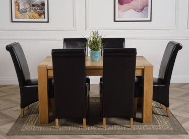 Kuba Medium Oak Dining Table with 6 Montana Black Leather Chairs