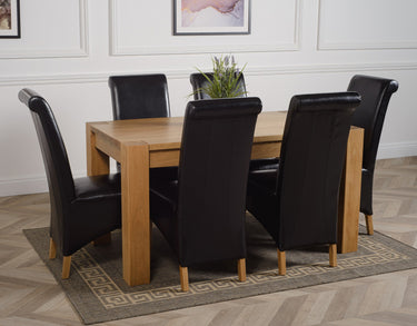 Kuba Medium Oak Dining Table with 6 Montana Black Leather Chairs