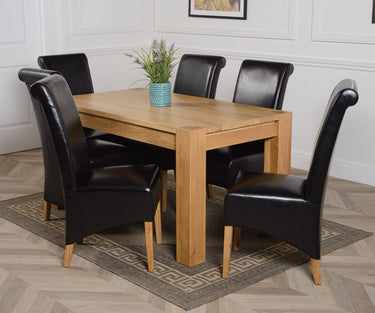 Kuba Medium Oak Dining Table with 6 Montana Black Leather Chairs