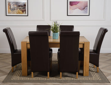 Kuba Medium Oak Dining Table with 6 Montana Brown Leather Chairs