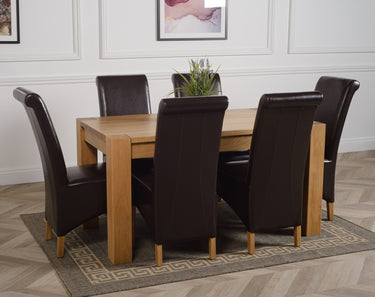 Kuba Medium Oak Dining Table with 6 Montana Brown Leather Chairs