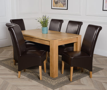 Kuba Medium Oak Dining Table with 6 Montana Brown Leather Chairs