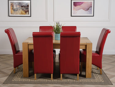 Kuba Medium Oak Dining Table with 6 Montana Burgundy Leather Chairs
