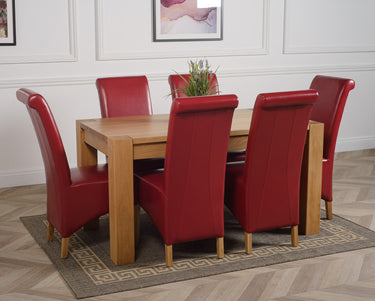 Kuba Medium Oak Dining Table with 6 Montana Burgundy Leather Chairs