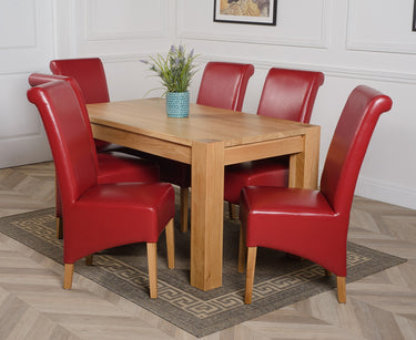 Kuba Medium Oak Dining Table with 6 Montana Burgundy Leather Chairs