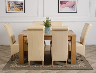 Kuba Medium Oak Dining Table with 6 Montana Ivory Leather Chairs