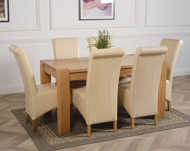 Kuba Medium Oak Dining Table with 6 Montana Ivory Leather Chairs