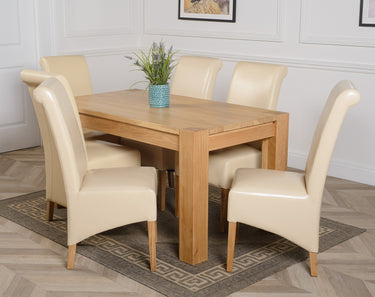 Kuba Medium Oak Dining Table with 6 Montana Ivory Leather Chairs