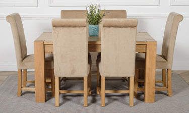 Kuba Medium Oak Dining Table with 6 Washington Beige Fabric Chairs