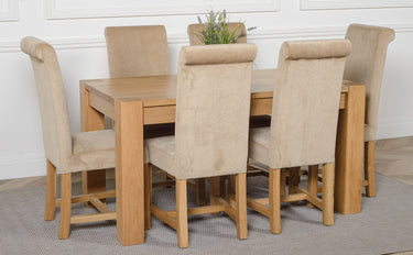 Kuba Medium Oak Dining Table with 6 Washington Beige Fabric Chairs