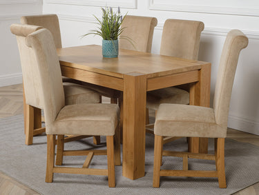 Kuba Medium Oak Dining Table with 6 Washington Beige Fabric Chairs