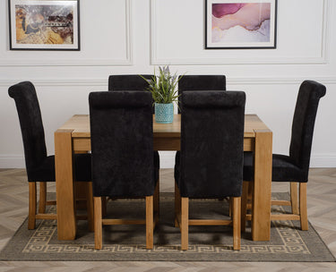 Kuba Medium Oak Dining Table with 6 Washington Black Fabric Chairs