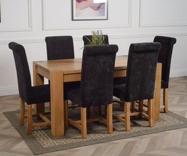 Kuba Medium Oak Dining Table with 6 Washington Black Fabric Chairs