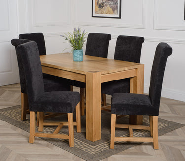 Kuba Medium Oak Dining Table with 6 Washington Black Fabric Chairs