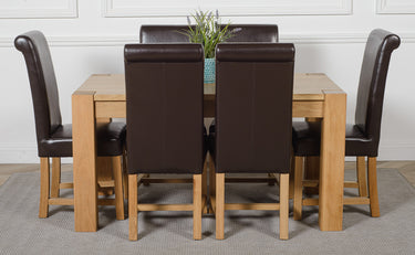 Kuba Medium Oak Dining Table with 6 Washington Brown Leather Chairs