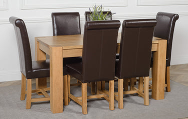 Kuba Medium Oak Dining Table with 6 Washington Brown Leather Chairs