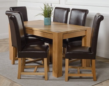 Kuba Medium Oak Dining Table with 6 Washington Brown Leather Chairs