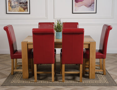 Kuba Medium Oak Dining Table with 6 Washington Burgundy Leather Chairs