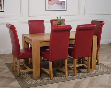 Kuba Medium Oak Dining Table with 6 Washington Burgundy Leather Chairs
